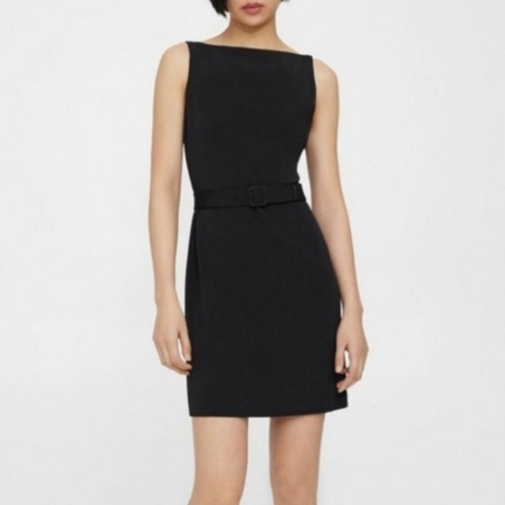 Thoery Belted Sheath Dress, Black, 2XS